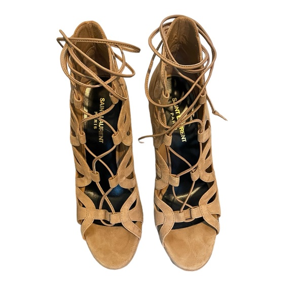 Saint Laurent Tan Suede Cutout Heels - US 7.5/EU 38 - Picture 1 of 13